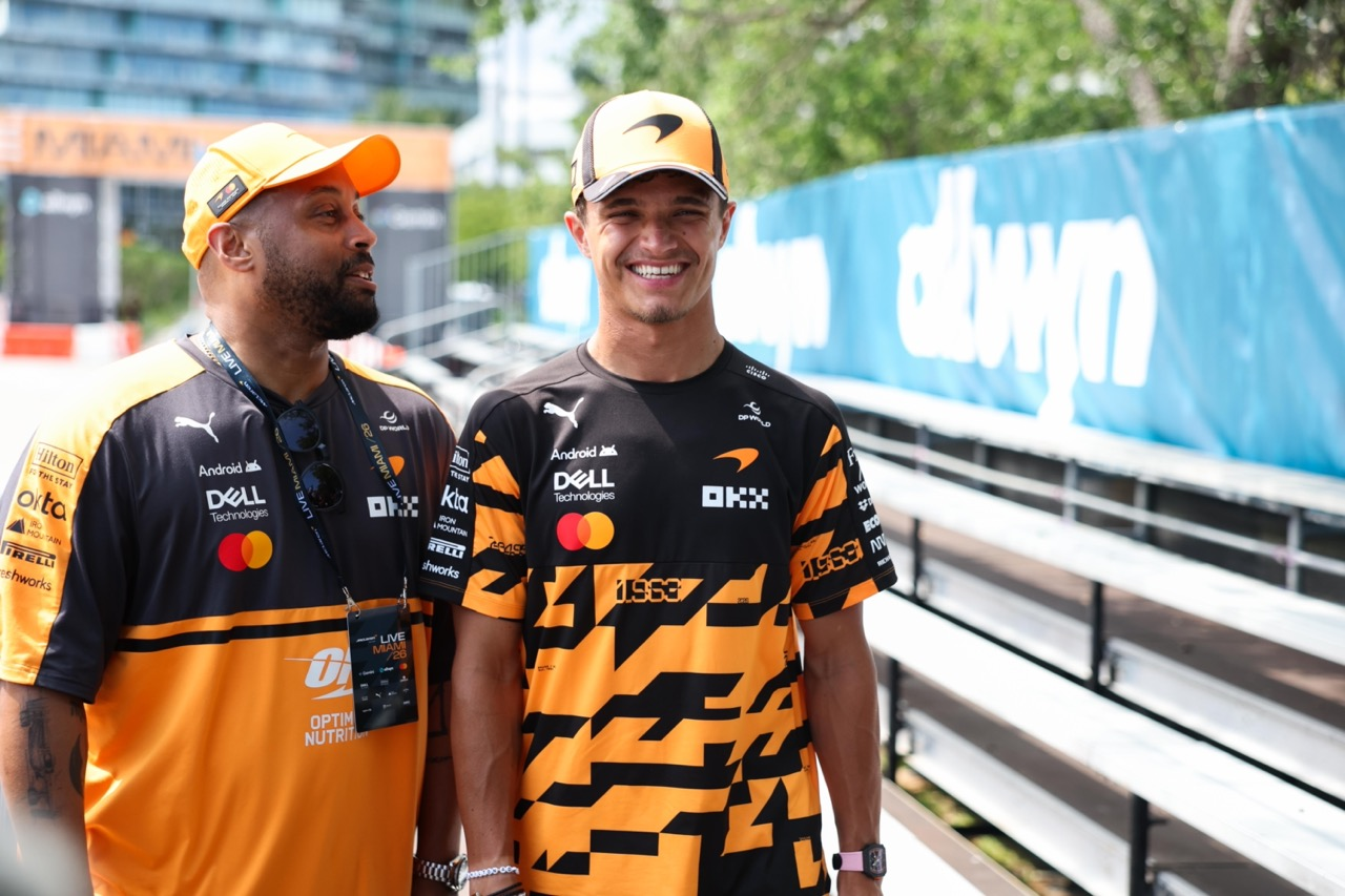 Lando Norris speaking at McLaren Racing Live in Miami